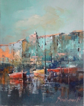 Branko Dimitrijevic, Boats, Oil on canvas, 30x20cm