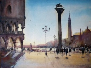 Dusan Djukaric, Sun in Venice, Watercolor, 76x56cm